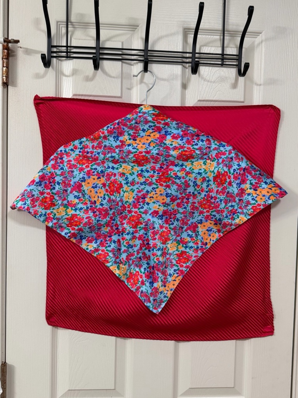 Elegant Bright Floral & Ruby Red Silk Scarves - Double Pack - Picture 12 of 14